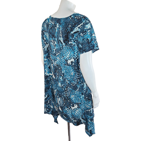 Attitudes by Renee Crepe Reptile Printed Asymmetric Top Blue Teal X-Small NWT - Picture 9 of 14